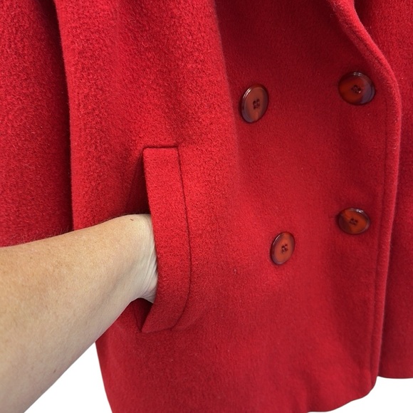 Herman Kay Vintage Red Wool Double Breasted Coat with Shoulder Pads Womens 12 - Picture 8 of 13